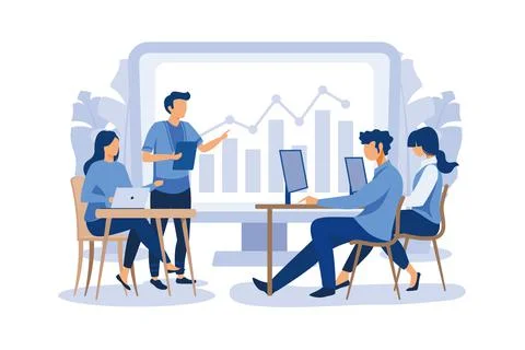 Creative illustrations, businessmen, team thinking and brainstorming, company Stock Illustration