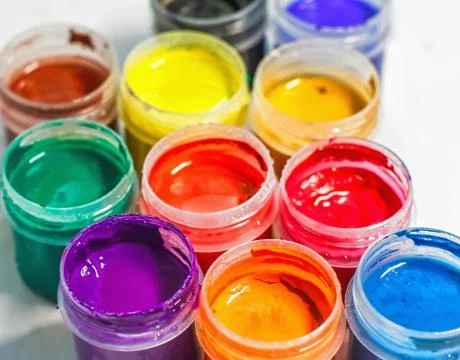 Creative image, group of tubes with gouache paint on a light background, Stock Photos