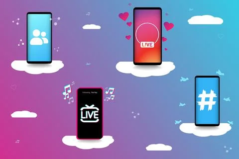 Creative image of smartphones in the style of the most popular media Ilustração Stock