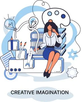 Creative imagination and creativity, original thinking. Originative fantasy of Stock Illustration