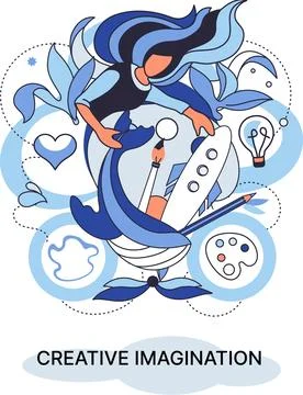 Creative imagination and creativity, original thinking. Originative fantasy of Stock Illustration