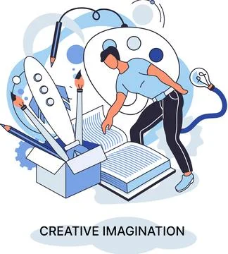 Creative imagination and creativity, original thinking. Originative fantasy of Stock Illustration