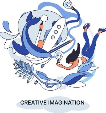Creative imagination and creativity, original thinking. Originative fantasy of Stock Illustration