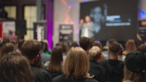 Creative individuals attend workshop on self-improvement, focusing on artistic Stock Footage 269971495