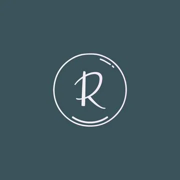 Creative initial letter R handwriting logo with circle hand drawn template ve Stock Illustration