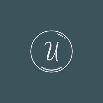 Creative initial letter U handwriting logo with circle hand drawn template ve Stock Illustration