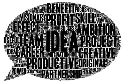 Creative Innovation and Brainstorming Idea Word Cloud Stock Illustration