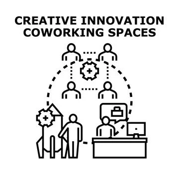 Creative innovation coworking spaces developing new business concepts Stock Illustration