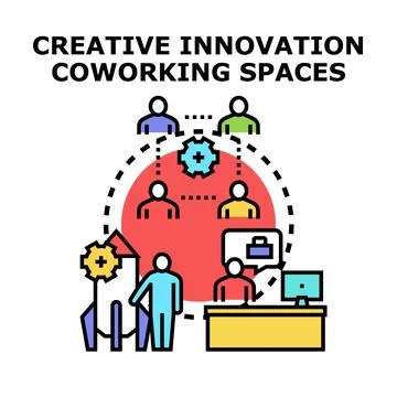Creative innovation coworking spaces developing new business concepts Stock Illustration