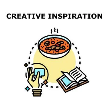 Creative inspiration process with ideas, learning, and comfort food Stock Illustration