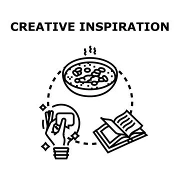 Creative inspiration process with ideas, learning, and comfort food イラスト素材