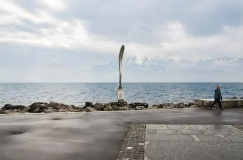Creative installation in the lake. Stock Photos