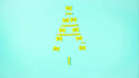 Creative installation show Christmas tree made of pasta. Stock Footage 167167691