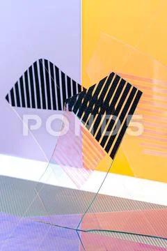 Creative installation from various glasses. Stock Photos