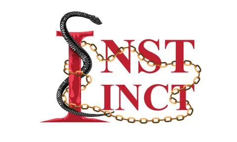Creative Instinct slogan with huge snake illustration for t-shirt design. Flat Stock Illustration