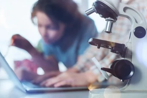 Creative intelligent children doing science Stock Photos
