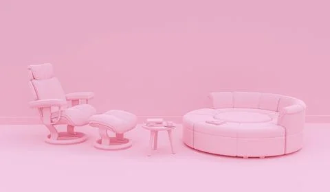 Creative interior design in pink studio with comfortable sofa. Modern living  Stock Illustration