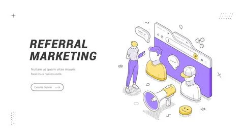 Creative isometric banner template for a referral marketing program. A vector 스톡 일러스트