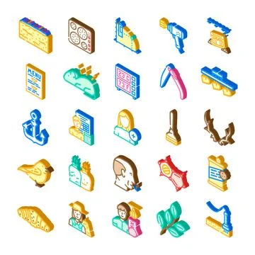 Creative isometric icon set illustrating diverse concepts Stock Illustration
