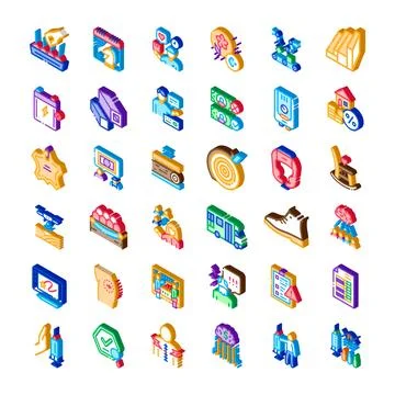 Creative isometric icons set representing diverse concepts Stock Illustration