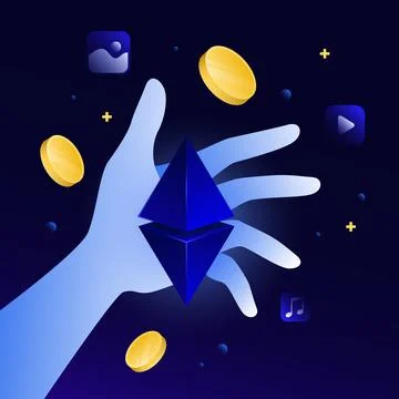 Creative Isometric Illustration. Digital Content, Golden Coins, Geometric Shapes Stock Illustration