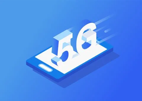 Creative isometric vector illustration of 5G network system technology concep Stock Illustration