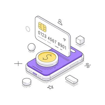 A creative isometric vector illustration of a mobile payment. Smartphone with Stock Illustration