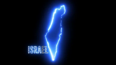 Creative Israel neon electric map. Shiny glowing outline of Israel Stock Footage 115122884