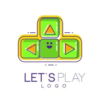 Creative joystick with buttons. Emblem of gamepad in line style with green and Stock Illustration