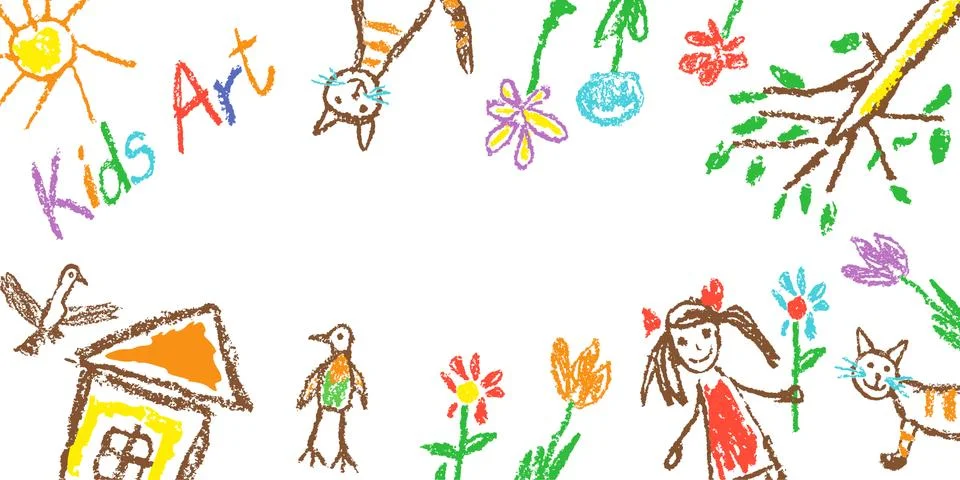 Creative kid art simple border, header banner or frame Stock Illustration