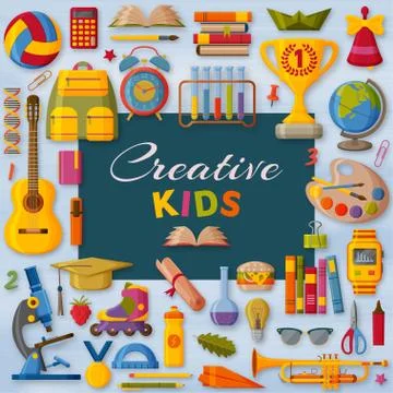 Creative kids background with 3d paper cut signs. Children creativity concept Stock Illustration