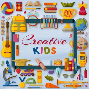 Creative kids background with 3d paper cut signs. Children creativity concept Stock Illustration
