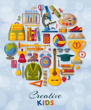 Creative kids background with 3d paper cut signs. Children creativity concept Stock Illustration