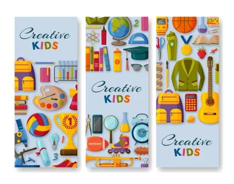 Creative kids background with 3d paper cut signs. Children creativity concept Stock Illustration