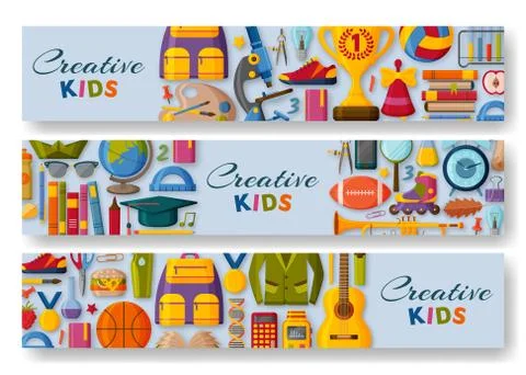 Creative kids background with 3d paper cut signs. Children creativity concept Stock Illustration