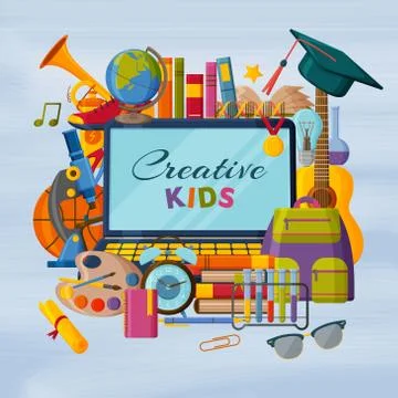 Creative kids background with 3d paper cut signs. Children creativity concept Stock Illustration