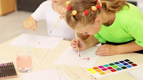 Creative kids express imagination through colorful painting activities Stock-Footage 296332409