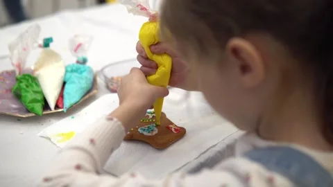 Creative Kids Having Fun Decorating Delicious Gingerbread Cookies Stock Footage 280410043