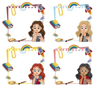 Creative Kids Learning Frames Vector Illustration Stock Illustration