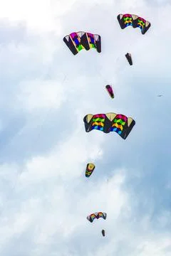 Creative kites of various colors flying Stock Photos