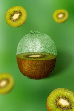 Creative Kiwi Fruit Composition with Semitransparent Effect Stock Illustration