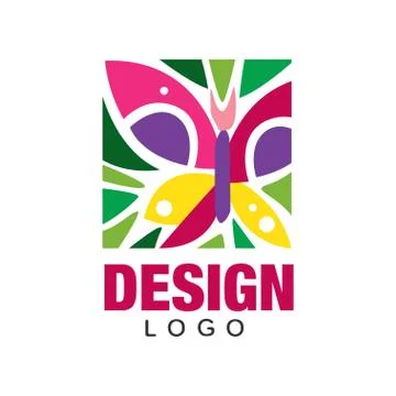 Creative label design with abstract butterfly and floral elements. Colorful Stock Illustration
