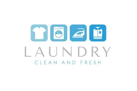 Creative laundry logo design template. Washing machine, clothes, iron, and .. Stock Illustration