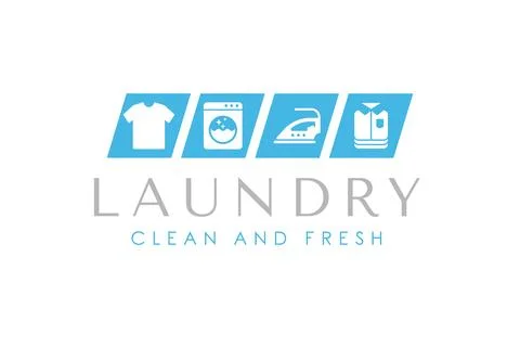 Creative laundry logo design template. Washing machine, clothes, iron, and .. Stock Illustration