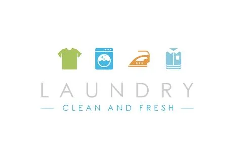 Creative laundry logo design template. Washing machine, clothes, iron, and .. Stock Illustration