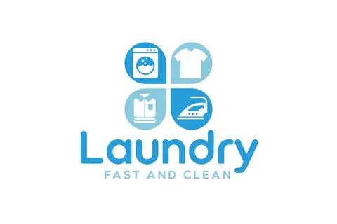 Creative laundry logo design template. Washing machine, clothes, iron, and .. Stock Illustration