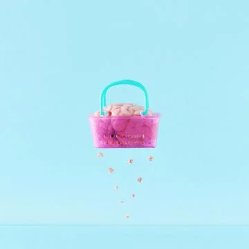 Creative layout with brain in the pink basket  that shows  mental exhaustion. 스톡 사진