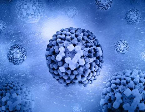  Creative layout featuring colorized 3D renditions of influenza virus orig... Stock Photos