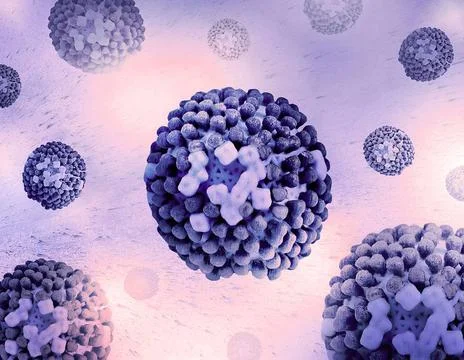  Creative layout featuring colorized 3D renditions of influenza virus orig... Stock Photos