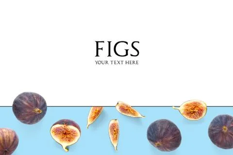 Creative layout of Fresh ripe figs. Food Photo. Figs on a white background wi Stock Photos
